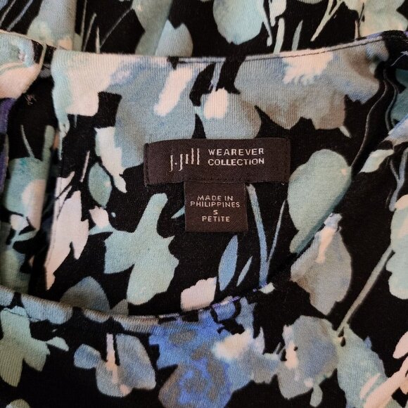 J.Jill Wearever Collection Dark Floral Black Blue 3/4 Sleeve Stretchy Tunic PS - Picture 7 of 12